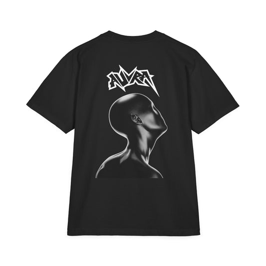 Black Drop Shoulder Graphic Tee – Futuristic Artwork