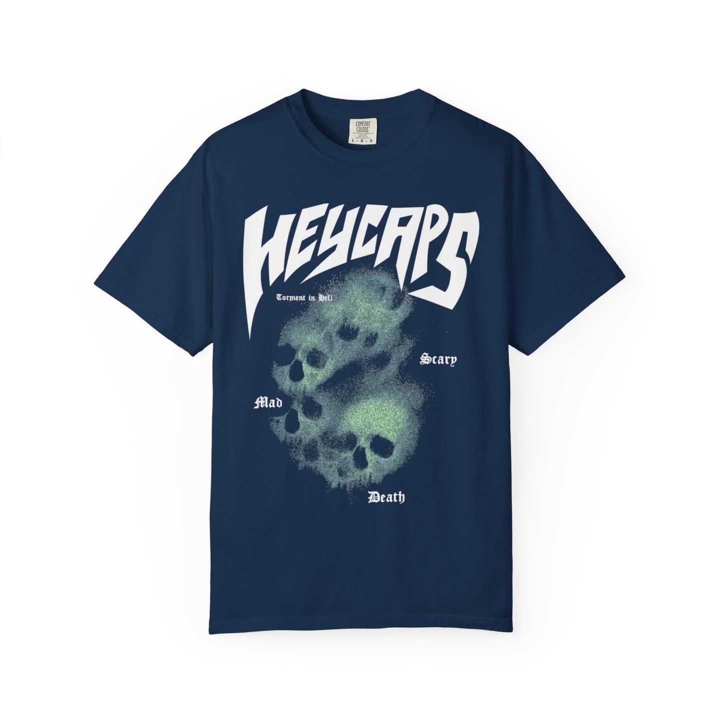 HEY CAPS Unisex Regular Fit Graphic T-Shirt – Skull Print Dark Blue Tee